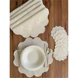 Nurhan Home Collection Maison Fleur Ekru Nakışlı 12'li Set, Keten Amerikan Servis ve Kahve Yanı Kokteyl Sunum Peçetesi