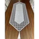 Nurhan Home Collection Trendy Modeli Ekru Renk Kadife Kumaş Altı Siyah Tüllü Masa Örtüsü Runner - Ekru - Siyah