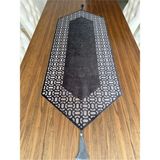 Nurhan Home Collection Trendy Modeli Füme Renk Kadife Kumaş Altı Beyaz Tüllü Masa Örtüsü Runner - Füme - Beyaz