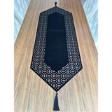 Nurhan Home Collection Trendy Modeli Siyah Renk Kadife Kumaş Altı Siyah Tüllü Masa Örtüsü Runner - 50 x 150 cm