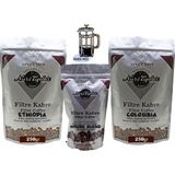 Nuri Toplar Filtre Kahve Ethiopia ve Colombia House Blend 3'lü Paket - 600 gr - French Press