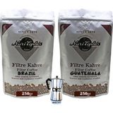 Nuri Toplar Filtre Kahveleri Brazil ve Guatemala Yöresel Paket 2X250 gr - 500 gr - Moka Pot