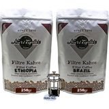 Nuri Toplar Filtre Kahveleri Ethiopia ve Brazil Yöresel Paket 2X250 gr - 500 gr - French Press