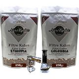 Nuri Toplar Filtre Kahveleri Ethiopia ve Colombia Yöresel Paket 2X250 gr - 500 gr - Aeropress