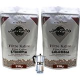 Nuri Toplar Filtre Kahveleri Ethiopia ve Colombia Yöresel Paket 2X250 gr - 500 gr - Moka Pot