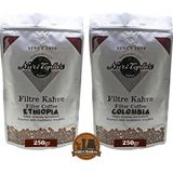 Nuri Toplar Filtre Kahveleri Ethiopia ve Colombia Yöresel Paket 2X250 gr - 500 gr