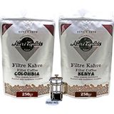 Nuri Toplar Filtre Kahveleri Kenya ve Colombia Yöresel Paket 2X250 gr - 500 gr - French Press