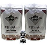 Nuri Toplar Filtre Kahveleri Kenya ve Colombia Yöresel Paket 2X250 gr - 500 gr - V60