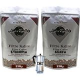 Nuri Toplar Filtre Kahveleri Kenya ve Ethiopia Yöresel Paket 2X250 gr - 500 gr - Moka Pot