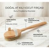 Nurimo Doğal At Kılı Banyo ve Vücut Fırçası - Uzun Ahşap Saplı Kuru Masaj ve Peeling Fırçası (40 Cm)