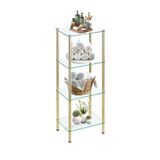 Nurline 4 Katlı Gold Metal Ayaklı Cam Raf ,Camlı Raf Standı Banyo, Yatak Odası, Ev Ofisi İçin, Temperli Cam,
