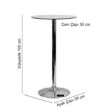 Nurline Bar Masası Bistro Cafe Cam Yuvarlak Kokteyl 110 cm