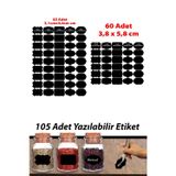 Nurline Siyah 105 Adet Yazılabilir Etiket , Kavanoz Sticker , Farklı Şekil Ve Farklı Boyutlarda