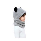 Nurnivus 2-4 Yaş Sevimli Panda Kulaklı Çocuk Kapşonlu Peluş Bere Welsoft Rüzgar Geçirmez Boyunluklu Bere
