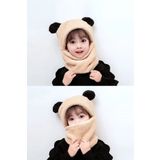 Nurnivus Sevimli Ayıcık Panda Çocuk Kapşonlu Kulaklı Peluş Bere Welsoft Rüzgar Geçirmez Boyunluklu Şapka