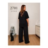 Nurnova 2701 -1 Kadın Siyah Sırtı Dantel Detaylı V Yaka Oversize Modal Bluz