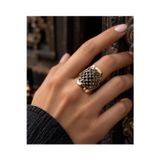 Nurnova 4034 Bronz Kadın Yüzük Siyah Zirkon Taşlı Otantik Ayarlanabilir Vintage Takı