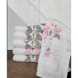 Nurpak Bambu 3D Nakışlı Havlu Seti 6 Adet 30X50CM Gonca Kutulu 784 - Krem - 30 x 50 cm