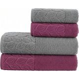 Nurpak Hazal Banyo Havlu Seti - 90 x 150 cm - 50 x 90 cm - Mürdüm - Gri