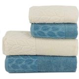 Nurpak Hazal Pamuklu 4'lü Banyo Havlu Takımı 90 x 150 cm - 50 x 90 cm Bej -Mavi - Mavi - Bej