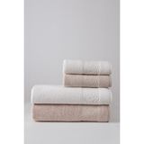 Nurpak Moda Jakarlı 4'lü Banyo Havlu Takımı - 50 x 90 cm - Krem