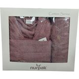 Nurpak Tek Kişilik Bornoz Seti Şalyaka (Banyo Havlusu Büyük Boy)-Ekol Mürdüm (Beden L-XL) - L - XL