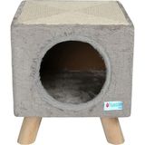 Nursoft Ahşap Ayaklı Yuvalı Kedi Tırmalaması 35x30x40 cm Yumuşak Welsoft Kumaş ve Jüt İpi