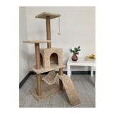 Nursoft B-07 Hamaklı Yuvalı Lüx Kedi Tırmalama Oyun Evi-bej
