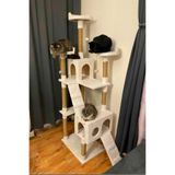 Nursoft Cat City Yeni Rezidans Kedi Oyun Evi ve Tırmalama Beyaz(Ekru)