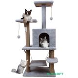 Nursoft Çok Katlı Salıncaklı Ve Jüt İp Tırmalama Tahtalı Welsoft Kumaşlı Kedi Evi ve Oyun Alanı Gri