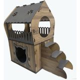 Nursoft Dekoratif Teraslı Kedi Evi - Ahşap Rengi