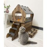 Nursoft Dekoratif Teraslı Kedi Evi ve Mama Kabı Seti NRS-00101 Ahşap Rengi 51x65x68 cm Kullanım Alanı İçin