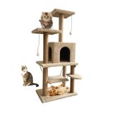 Nursoft Salıncaklı Lüx Kedi Tırmalama Kedi Oyun Evi-Bej