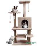 Nursoft Violet Salıncaklı Yuvalı Lüx Kedi Tırmalama Oyun Evi - Nursoft Y-01 bej