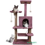 Nursoft Violet Salıncaklı Yuvalı Lüx Kedi Tırmalama Oyun Evi - Nursoft Y-01 gul-kurusu