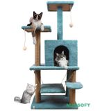 Nursoft Violet Salıncaklı Yuvalı Lüx Kedi Tırmalama Oyun Evi - Nursoft Y-01 turkuaz