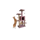Nursoft Y-01 Salıncaklı Yuvalı Lüx Kedi Tırmalama Oyun Evi-Gül Kurusu