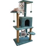 Nursoft Y01 Salıncaklı Yuvalı Lüx Kedi Tırmalama Oyun Evi Turkuaz