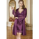 Nurteks 5351 Saten Gecelik Sabahlık Takım - L - Bordo