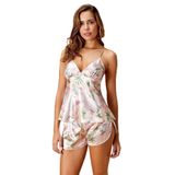 Nurteks 5551x Kadın Büyük Beden Saten Ip Askılı Şortlu Pijama Takım-pudra, PUDRA, 2XL