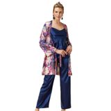 Nurteks 5951X Kadın Büyük Beden Saten Sabahlıklı İp Askılı Pijama Takım-Lacivert, LACİVERT, S