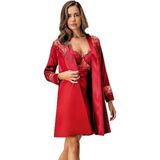 Nurteks Kadın Bordo 2 Li Kaplı Sabahlık Gecelik Saten Kimono Takım 5384