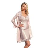 Nurteks Kadın Pudra Saten Gelin Çeyiz Seti Gecelik&sabahlık Kimono Takımı 5393, PUDRA, M