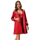 Nurteks Saten Dantel Detaylı Kimono Sabahlık & Göğsü Kaplı Gecelik Takımı T48H.CL.5R.3NRT, Bordo, M