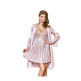 Nurteks Saten Gecelik Sabahlık Kimono Takım 2 Li Set Yeni Sezon, Pudra, L