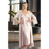 Nurteks SATEN GECELİK SABAHLIK TAKIM, PUDRA, XL