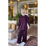nurvina modest wear Modal Kumaş Oversize Tesettür Pantolonlu Takım Mürdüm