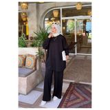 nurvina modest wear Modal Kumaş Oversize Tesettür Pantolonlu Takım Siyah