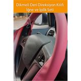 Nuryak Oto Aksesuar Fiat Tofaş Tempra Uyumlu Pembe Dikiş Dikmeli Deri Direksiyon Kılıfı