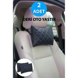 Nuryak Oto Aksesuar HER ARACA Uyumlu 2 Adet DERİ Oto Boyun Destek Yastığı MAVİ kapitoneli